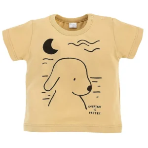 T-Shirt Żółty Summertime Pinokio z nadrukiem pieska. Dla chłopca i dla dziewczynki. Koszulka z krótkim rękawem.